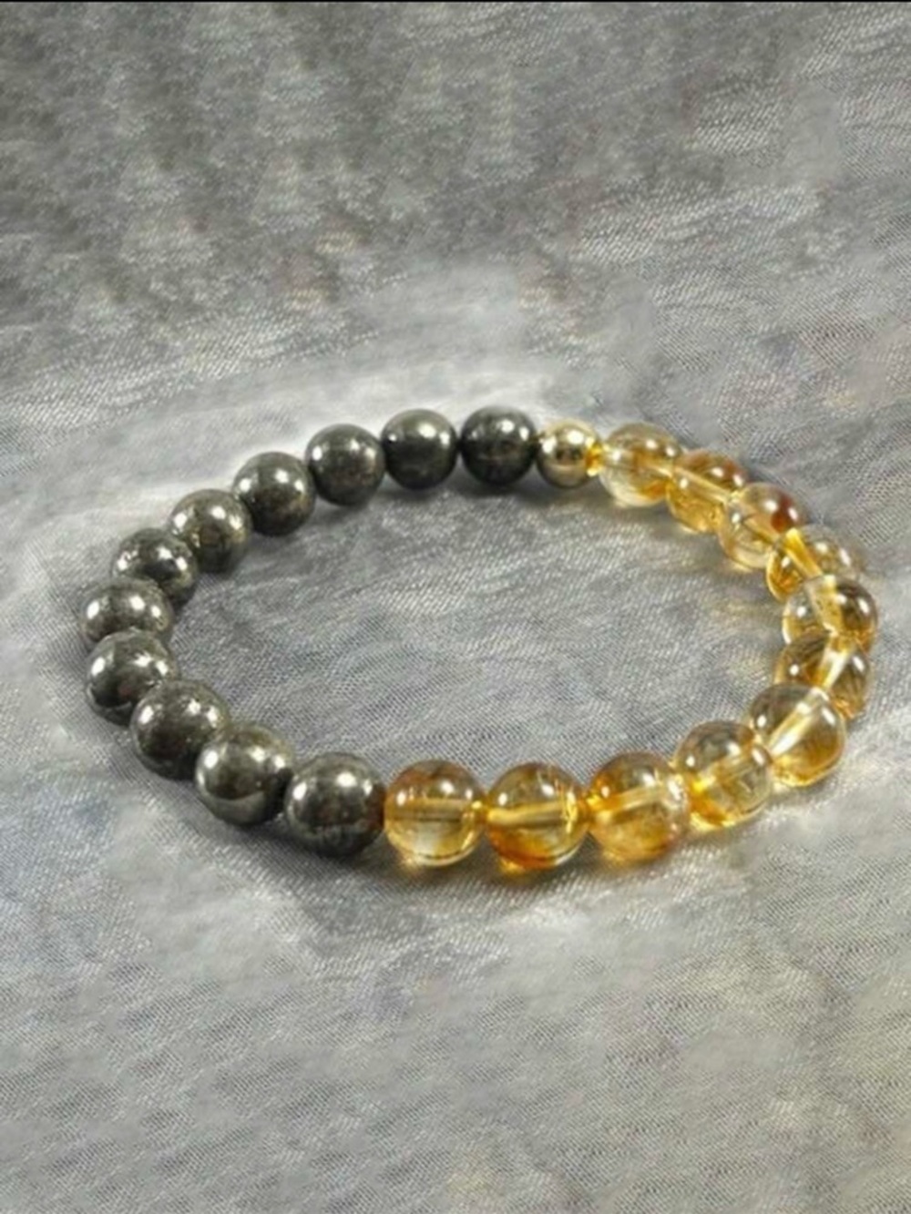 Pyrite & Citrine Beaded Bracelet - Yellow and Metallic Gray
